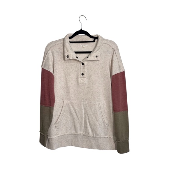 Maurices Snap Button Sweatshirt Cream Colorblock Sleeve Oversized Medium Women’s - Picture 2 of 11